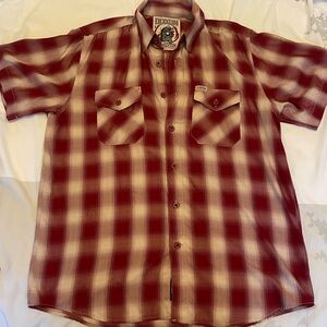 DIXXON Maroon and Cream Plaid Short-Sleeve Button-Down Shirt